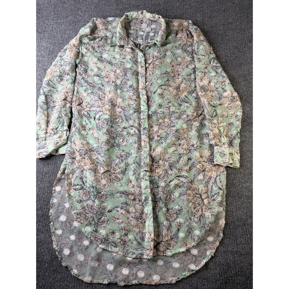 Cupio Women's Small Mint Green Floral Tunic Blouse 3/4 Sleeve High Low Top